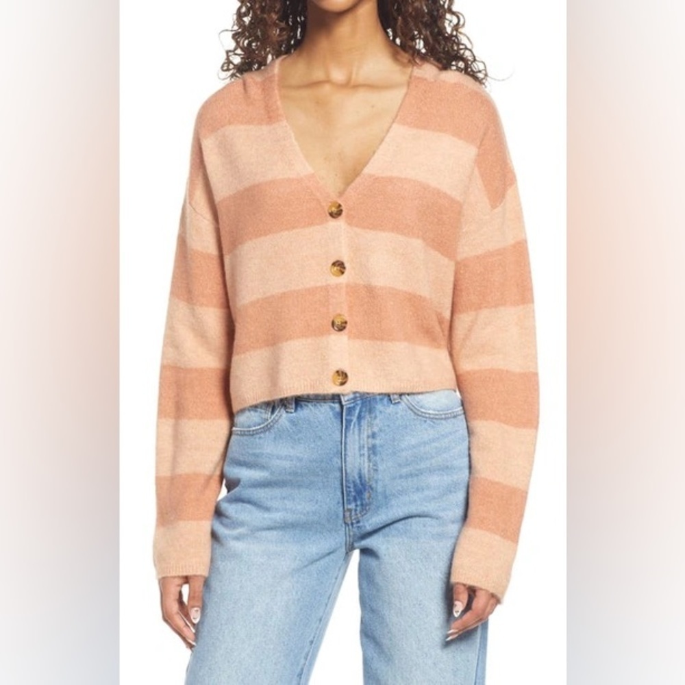 Billabong Summer Luvin' Stripe Cardigan Pink Knit Cropped Women’s Size Small